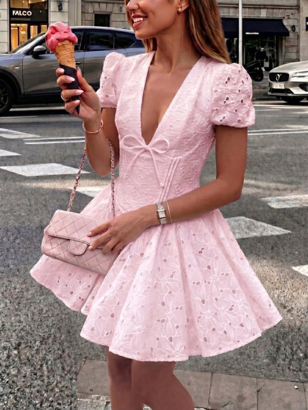 Pink Embroidered Women's Floral A-Line Mini Skirt
